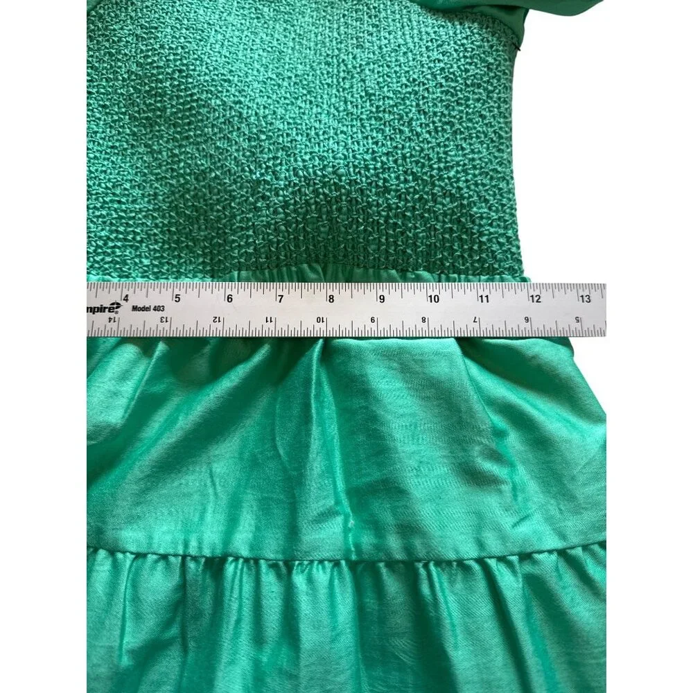 Alice + Olivia Green Smocked Puff Sleeve Mini Dress Size 2 Cotton Cottage Core